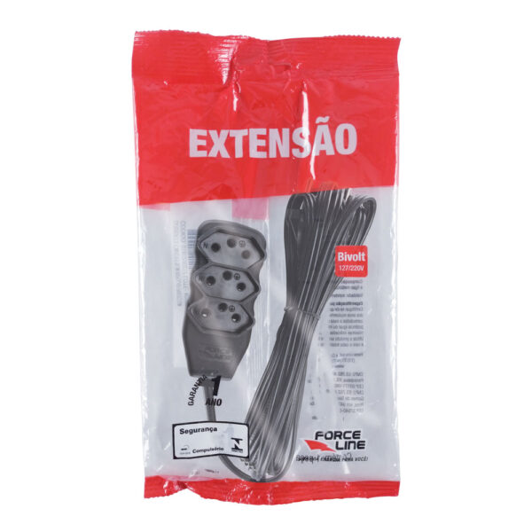 EXTENSAO 3 TOMADAS SLIM TRIPOLAR PRETO 5,0M