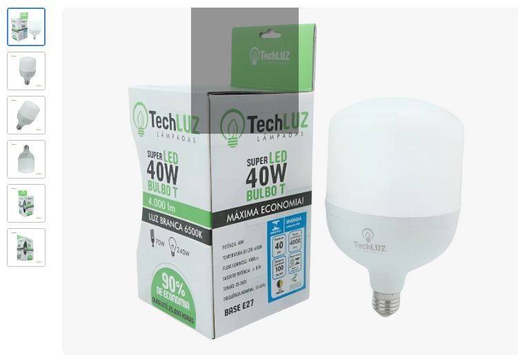 LAMPADA LED BULBO 40W Branca Fria 6.500K - TECHLUZ 10607 -