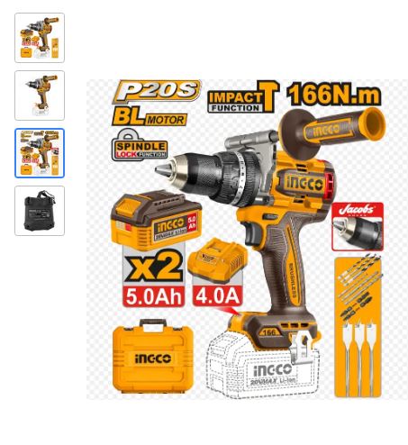 PARAF/FURADEIRA BL INGCO 166 Nm IMPACTO 1/2Pol A BATERIA 20V LINHA P20S C 2 BAT 5.0AH